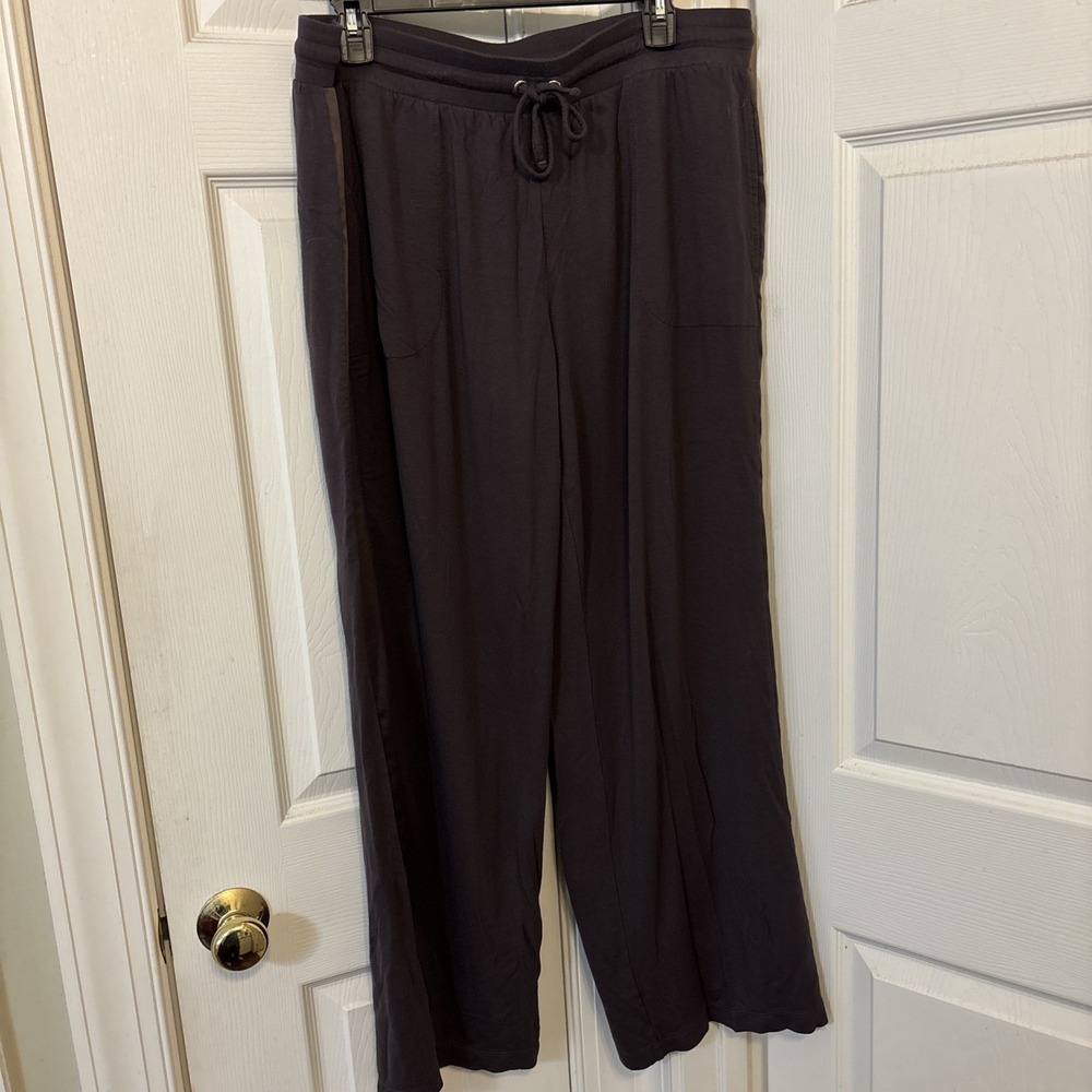 Soma Womens Casual Lounge Pants Satin Side Stripe Wide Leg Brown XL